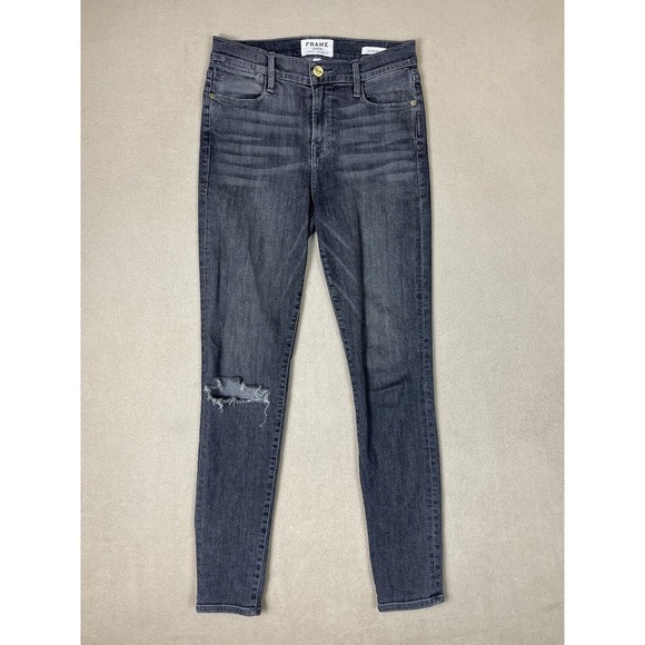 Frame jeans Womens 26 Black Le High Skinny Denim Raw Hem Mid Rise Adult - Picture 1 of 13